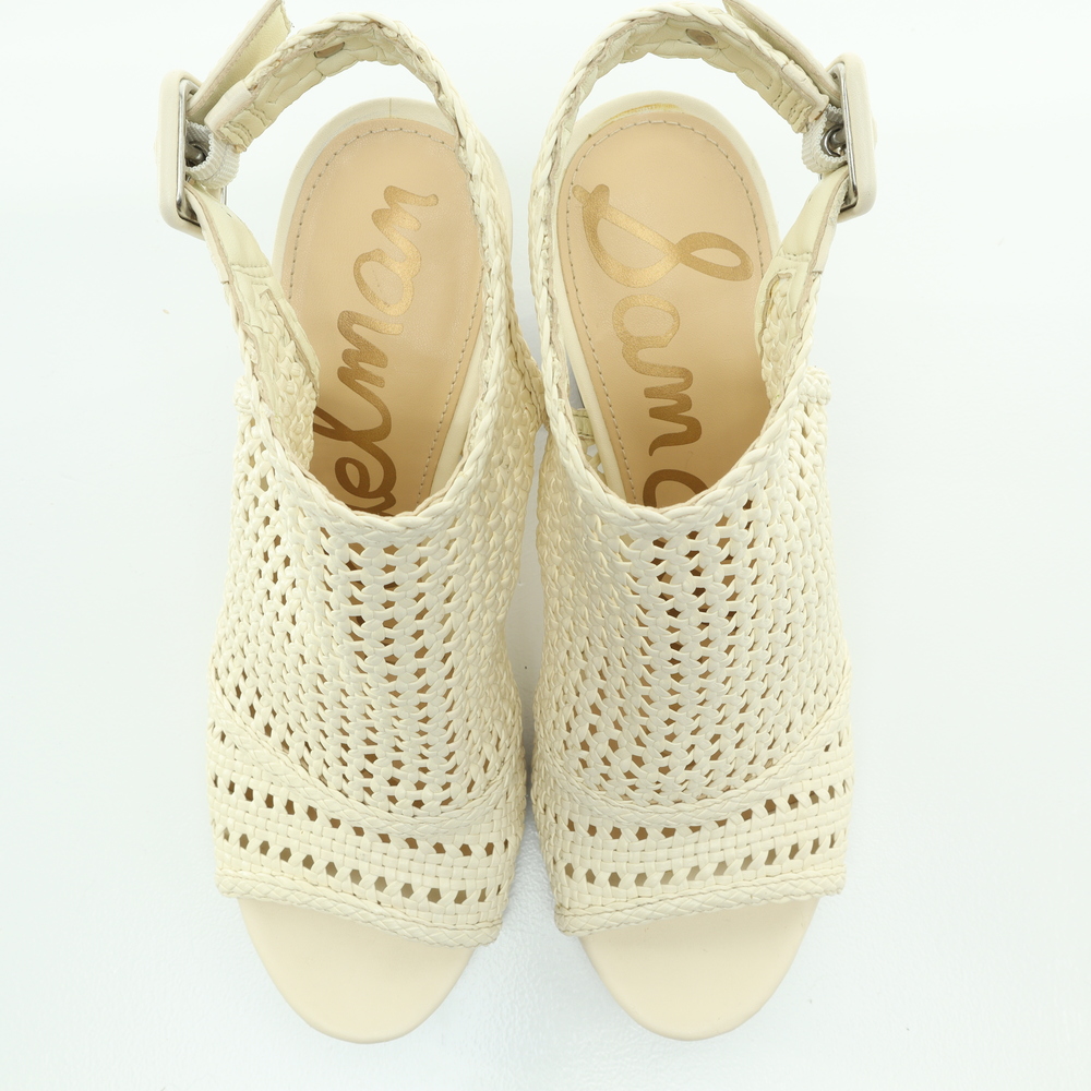 Sam Edelman Evie Basket Weave Heeled Leather Sandals Women 7 Off White/Brown - Picture 12 of 16